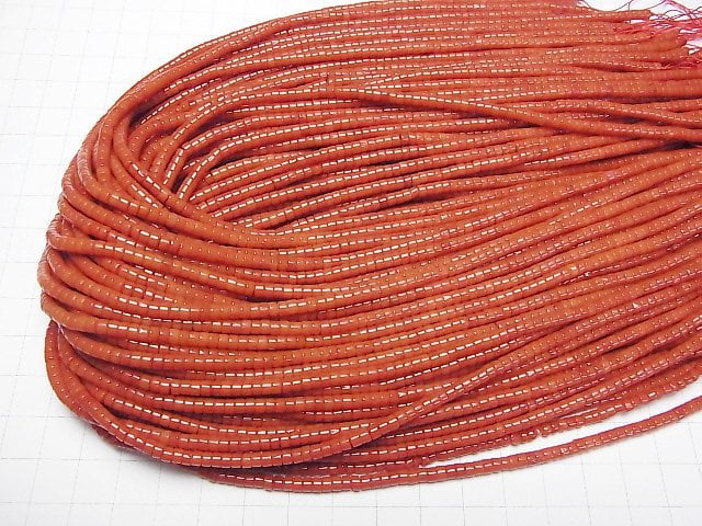 [Video] Red Coral (Dyed) Rondelle (Heishi) 3x3x2mm 1strand beads (aprx.15inch/38cm)