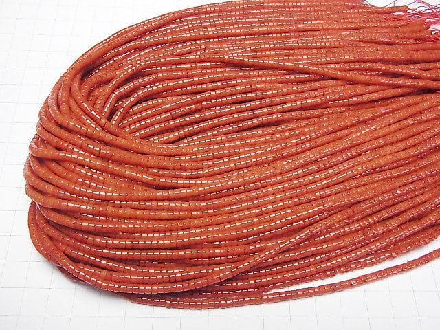 [Video] Red Coral (Dyed) Roundel (Heishi) 3x3x2mm 1strand beads (aprx.15inch/38cm)