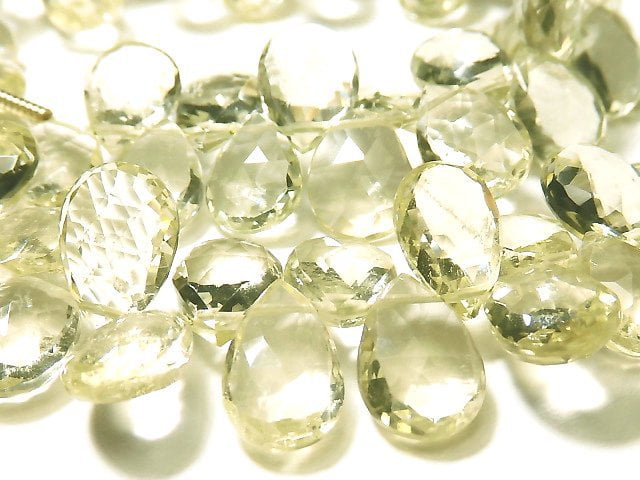 [Video] [One of a kind] High Quality Green Beryl AAA- Pear shape Faceted Briolette Color Gradation 1strand beads (aprx.7inch / 17cm) NO.2