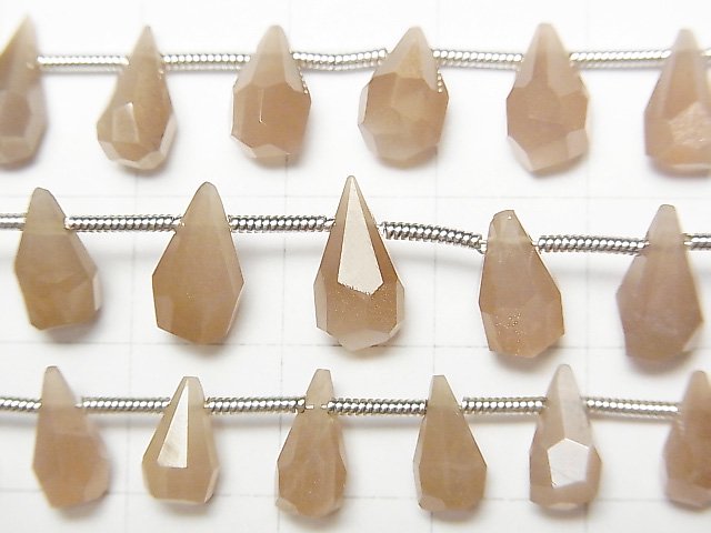 [Video] High Quality Brown Moonstone AAA- Rough Drop Faceted Briolette 1strand beads (aprx.7inch / 18cm)