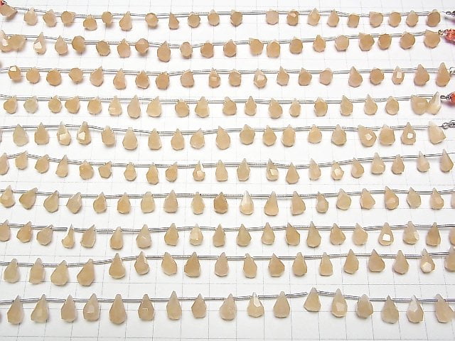 [Video] High Quality Orange Moonstone AAA- Rough Drop Faceted Briolette 1strand beads (aprx.7inch / 18cm)