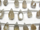 [Video] High Quality Gray Moonstone AAA Rough Drop Faceted Briolette 1strand beads (aprx.7inch / 18cm)