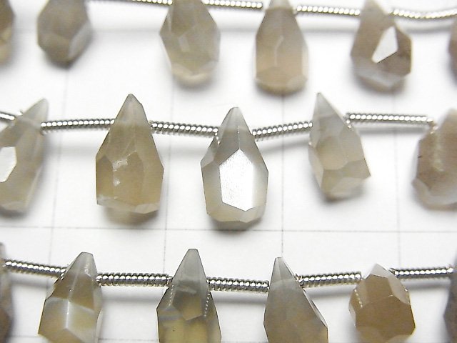 [Video] High Quality Gray Moonstone AAA Rough Drop Faceted Briolette 1strand beads (aprx.7inch / 18cm)