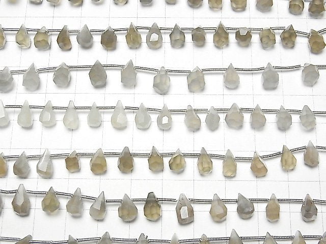 [Video] High Quality Gray Moonstone AAA Rough Drop Faceted Briolette 1strand beads (aprx.7inch / 18cm)