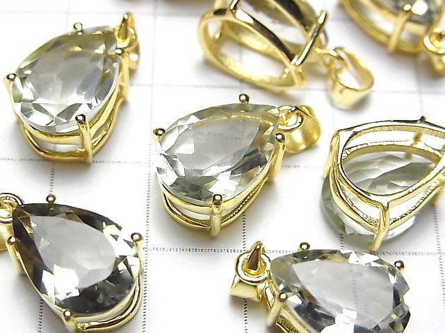 [Video] High Quality Green Amethyst AAA Pear shape Faceted Pendant 14x10mm 18KGP