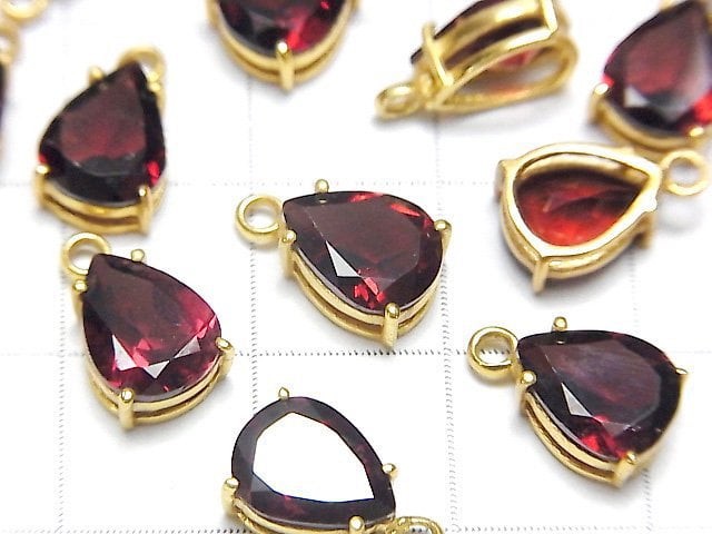 [Video] High Quality Mozambique Garnet AAA- Bezel Setting Pear shape Faceted 9x7mm 18KGP 2pcs