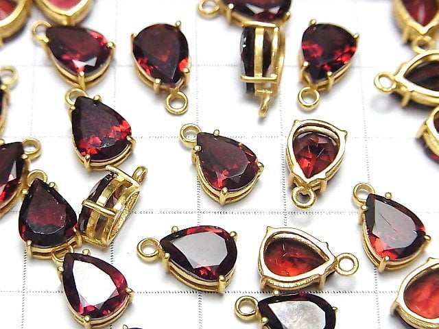 [Video] High Quality Mozambique Garnet AAA- Bezel Setting Pear shape Faceted 9x7mm 18KGP 2pcs