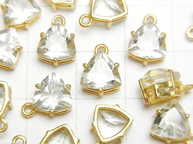 [Video]High Quality Green Amethyst AAA Bezel Setting Triangle Faceted 9x8mm 18KGP 2pcs