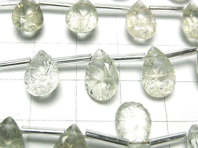 [Video]High Quality Green Amethyst AAA Carved Pear shape Faceted 12x8mm 1strand (8pcs )