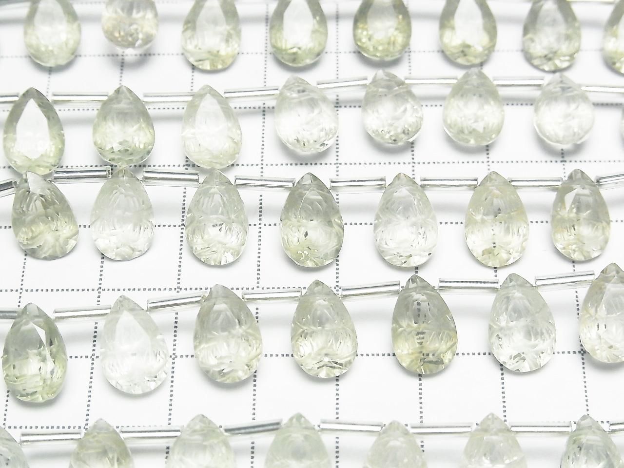 Améthyste Verte Haute Qualité AAA Taillée en Poire Facettée 12x8mm 1 Rang (8pcs)