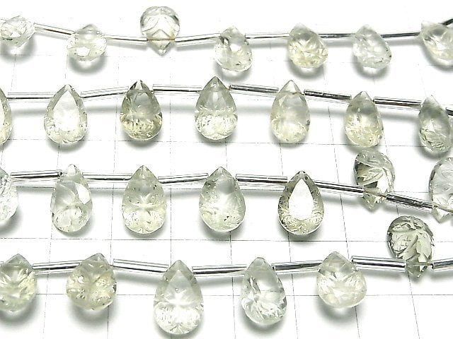 [Video]High Quality Green Amethyst AAA Carved Pear shape Faceted 12x8mm 1strand (8pcs )