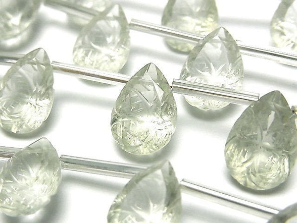 Carving, Green Amethyst, Pear Shape Gemstone Beads