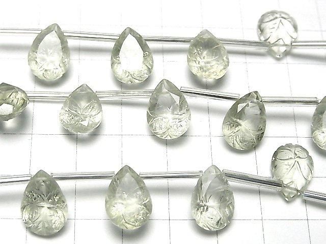 [Video] High Quality Green Amethyst AAA Carved Pear Shape Faceted 14x10mm 1 Strand (8pcs)