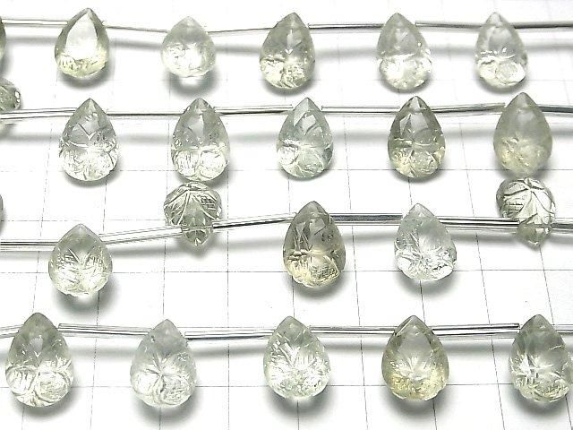 [Video] High Quality Green Amethyst AAA Carved Pear Shape Faceted 14x10mm 1 Strand (8pcs)