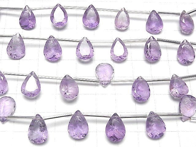 [Video]High Quality Amethyst AAA- Carved Pear shape Faceted 14x10mm 1strand (6pcs )