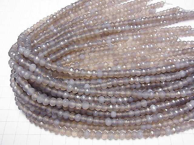 [Video] High Quality! Gray Onyx Faceted Button Roundel 6x6x4.5mm half or 1strand beads (aprx.15inch / 38cm)