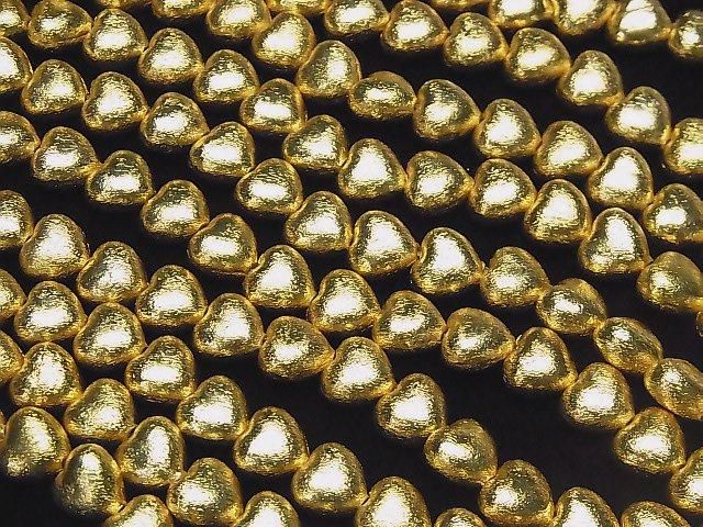 Copper Vertical Hole Heart 10x10x7mm 18KGP half or 1strand beads (aprx.7inch/18cm)
