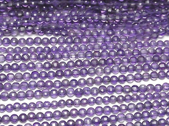 紫水晶 AA++ 刻面圓形 4x4x2.5mm 1 串珠 (約15英吋/36公分)高品質！
