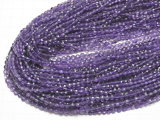 [Video]High Quality! Amethyst AA++ Faceted Coin 4x4x2.5mm 1strand beads (aprx.15inch/37cm)