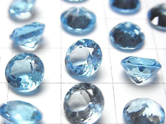 [Video]High Quality Swiss Blue Topaz AAA Loose stone Round Faceted 8x8mm 1pc