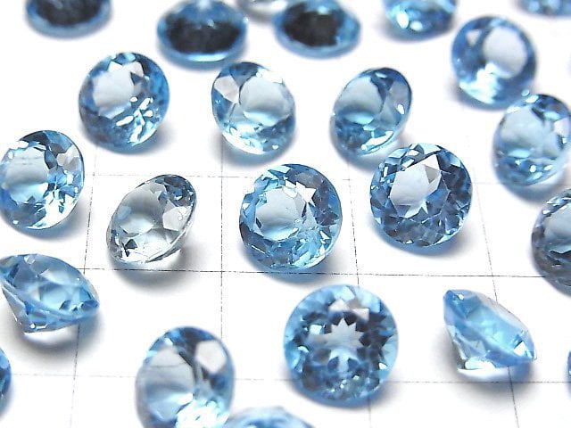 [Video]High Quality Swiss Blue Topaz AAA Loose stone Round Faceted 8x8mm 1pc