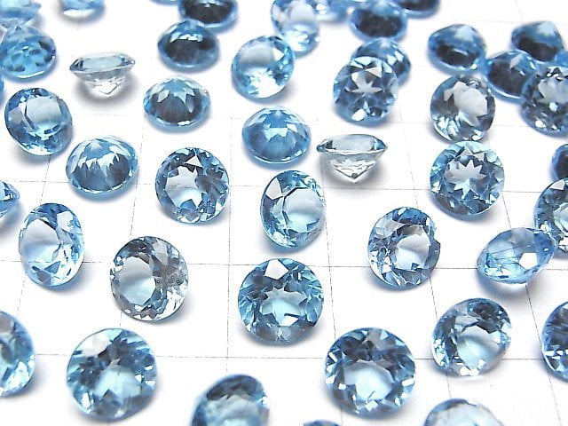 [Video]High Quality Swiss Blue Topaz AAA Loose stone Round Faceted 8x8mm 1pc