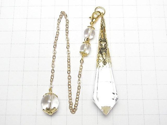 Crystal AA++ Pendulum 70x16x16mm with Chain, Gold Color, 1pc