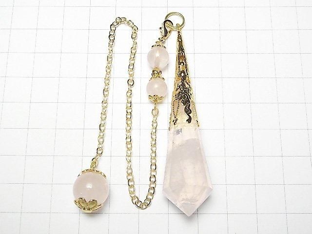 Pendentif en quartz rose AA++ 70x16x16mm avec chaîne couleur or 1 pièce