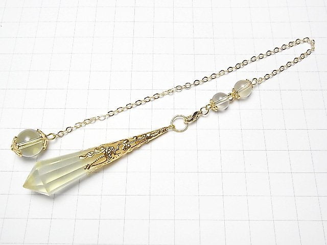[Video] Lemon Quartz AA++ Pendulum 70x16x16mm with chain Gold color 1pc