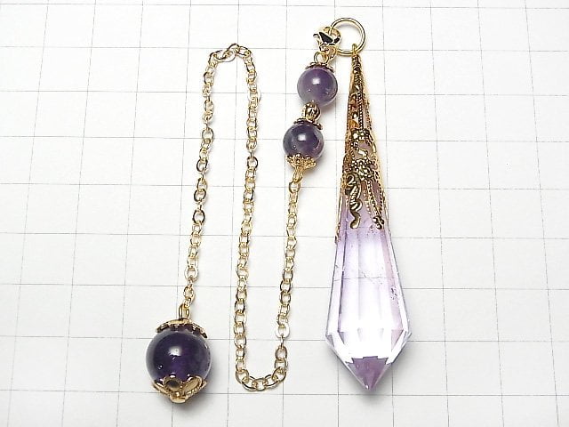 [Video] Amethyst AA++ Pendulum 70x16x16mm with chain Gold color 1pc