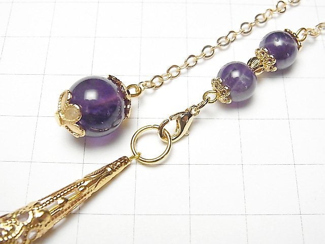 [Video] Amethyst AA++ Pendulum 70x16x16mm with chain Gold color 1pc