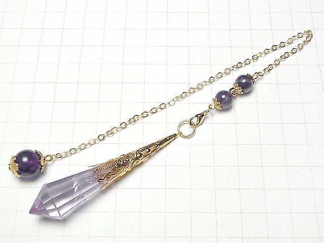 [Video] Amethyst AA++ Pendulum 70x16x16mm with chain Gold color 1pc