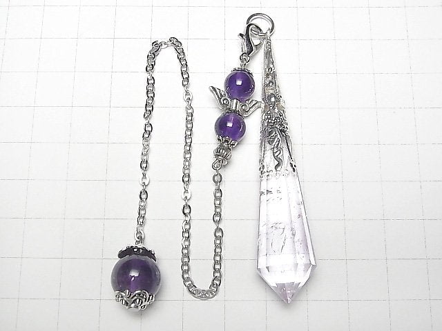 [Video] Amethyst AA++ Pendulum 70x16x16mm with chain Silver color 1pc