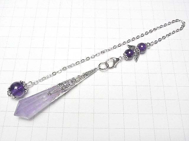 [Video] Amethyst AA++ Pendulum 70x16x16mm with chain Silver color 1pc