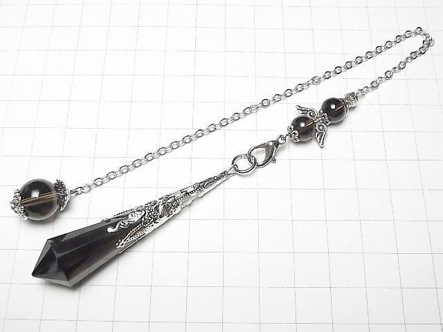 Pendentif en quartz fumé AA++ 70x16x16mm avec chaîne couleur argent 1pc