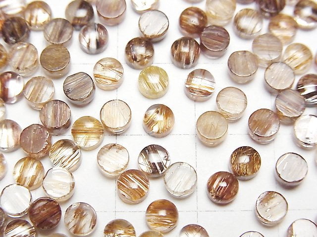 [Video]High Quality Copper Rutilated Quartz AAA Round Cabochon 4x4mm 5pcs