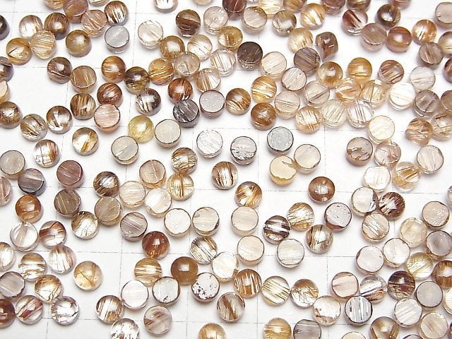 [Video]High Quality Copper Rutilated Quartz AAA Round Cabochon 4x4mm 5pcs