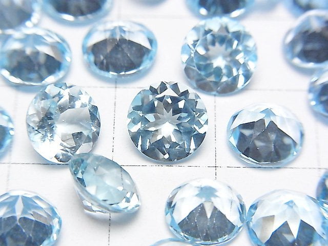 [Video]High Quality Sky Blue Topaz AAA Loose stone Round Faceted 8x8mm 5pcs