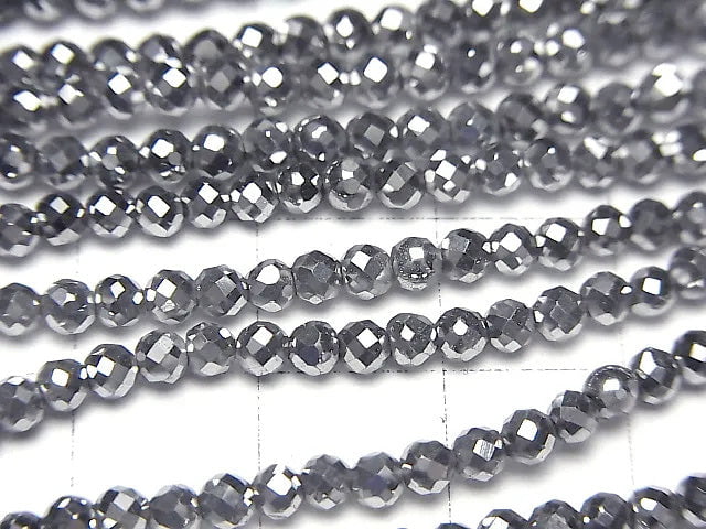 [Video]High Quality! Hematite Faceted Round 3mm Silver Coated 1strand beads (aprx.15inch/36cm)