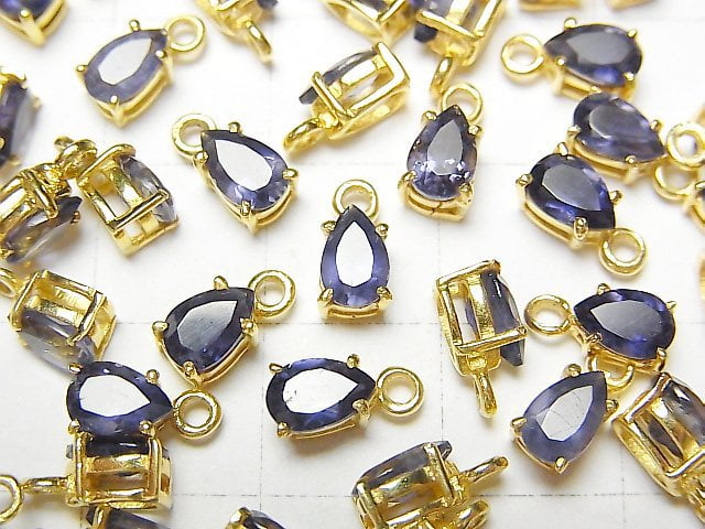 High Quality Iolite AAA Bezel Setting Pear shape Faceted 6x4mm 18KGP 2pcs