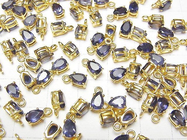 High Quality Iolite AAA Bezel Setting Pear shape Faceted 6x4mm 18KGP 2pcs