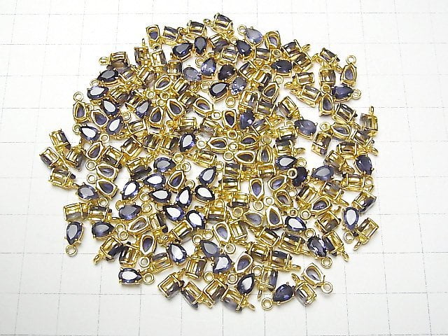 High Quality Iolite AAA Bezel Setting Pear shape Faceted 6x4mm 18KGP 2pcs