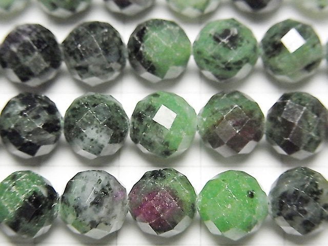 [Video] High Quality! Ruby in Zoisite Faceted Round 8mm 1strand beads (aprx.15inch / 36cm)