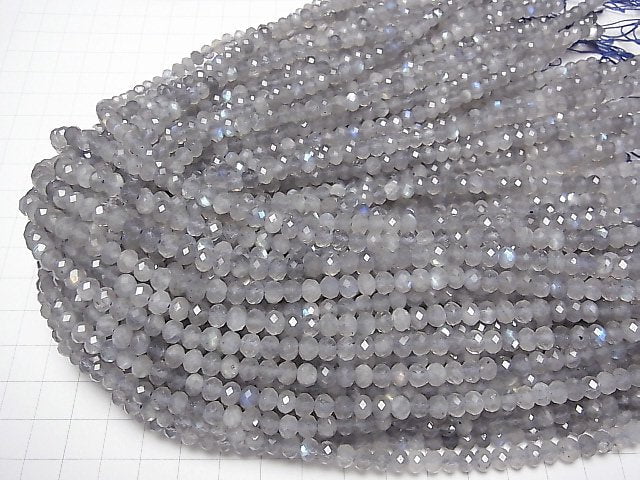[Video]High Quality! Labradorite AA++ Faceted Button Rondelle 6x6x4mm 1strand beads (aprx.15inch/36cm)