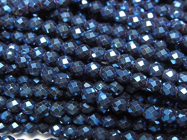 [Video] High Quality! Hematite Faceted Round 3mm Blue Coated 1-Strand Beads (approx. 14 inches/35 cm)