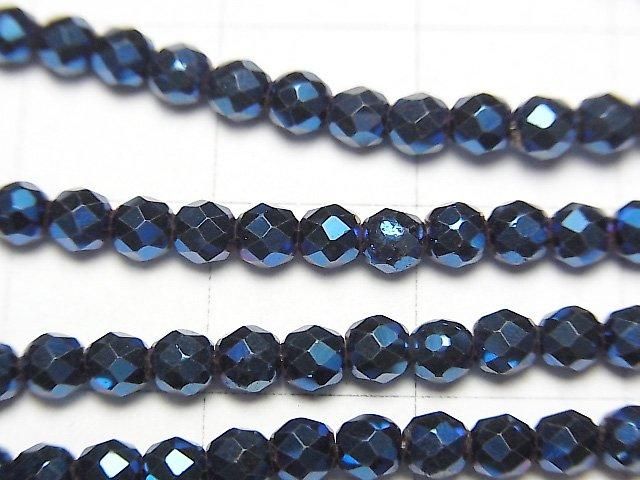 [Video] High Quality! Hematite Faceted Round 3mm Blue Coated 1-Strand Beads (approx. 14 inches/35 cm)