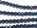 [Video] High Quality! Hematite Faceted Round 3mm Blue Coating 1strand beads (aprx.15inch / 37cm)