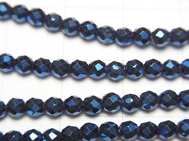 [Video] High Quality! Hematite Faceted Round 3mm Blue Coating 1strand beads (aprx.15inch / 37cm)