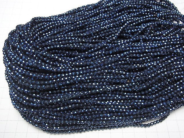 [Video] High Quality! Hematite Faceted Round 3mm Blue Coating 1strand beads (aprx.15inch / 37cm)