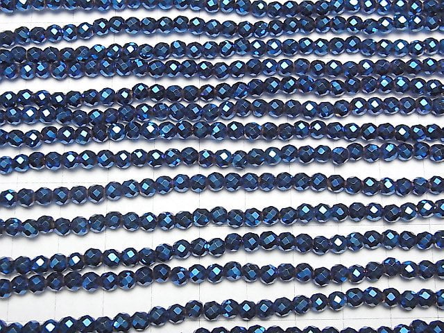 [Video] High Quality! Hematite Faceted Round 4mm Blue Coating 1strand beads (aprx.15inch / 37cm)